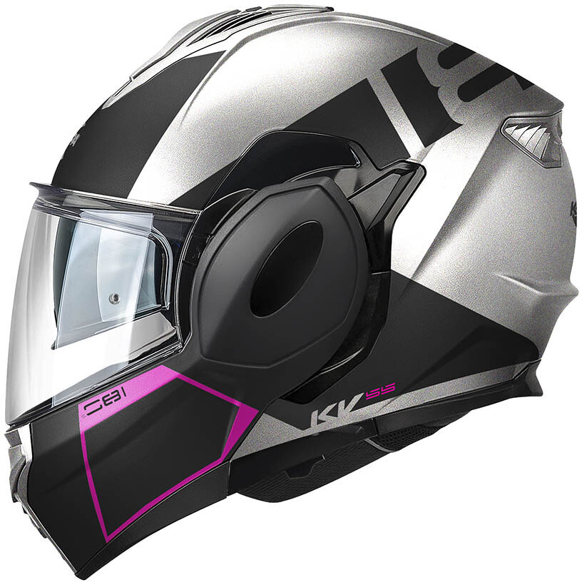 Casco Moto Modulare P/J Kappa KV55F YORK Grigio Nero Opaco Fucsia