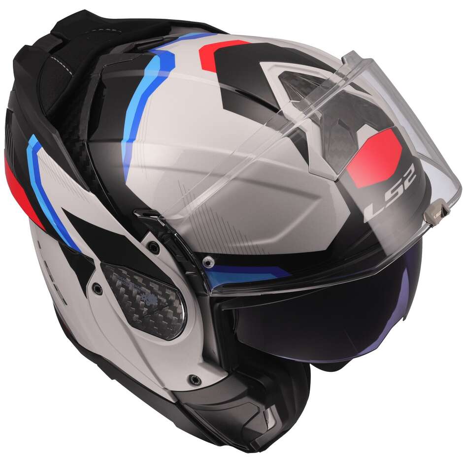 Casco Moto Modulare P/J LS2 FF910 ADVANT II TRIPLE Bianco Blue Rosso