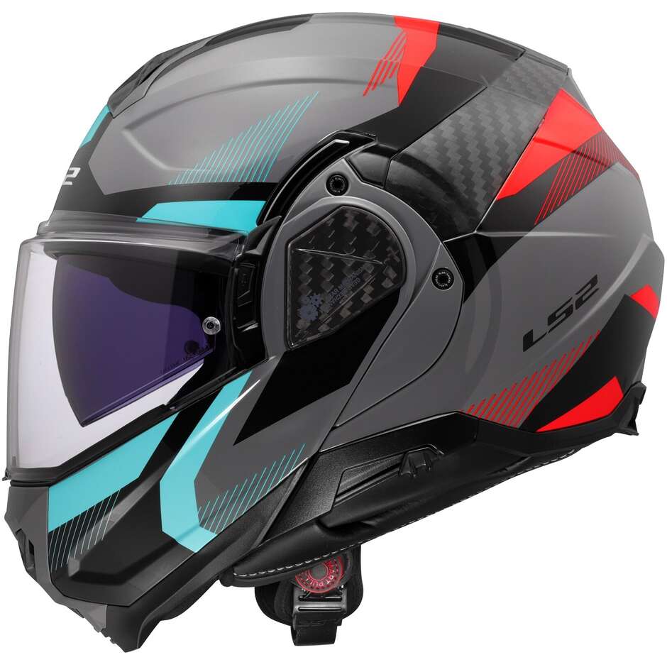 Casco Moto Modulare P/J LS2 FF910 ADVANT II TRIPLE Nardo Grigio Blue Rosso