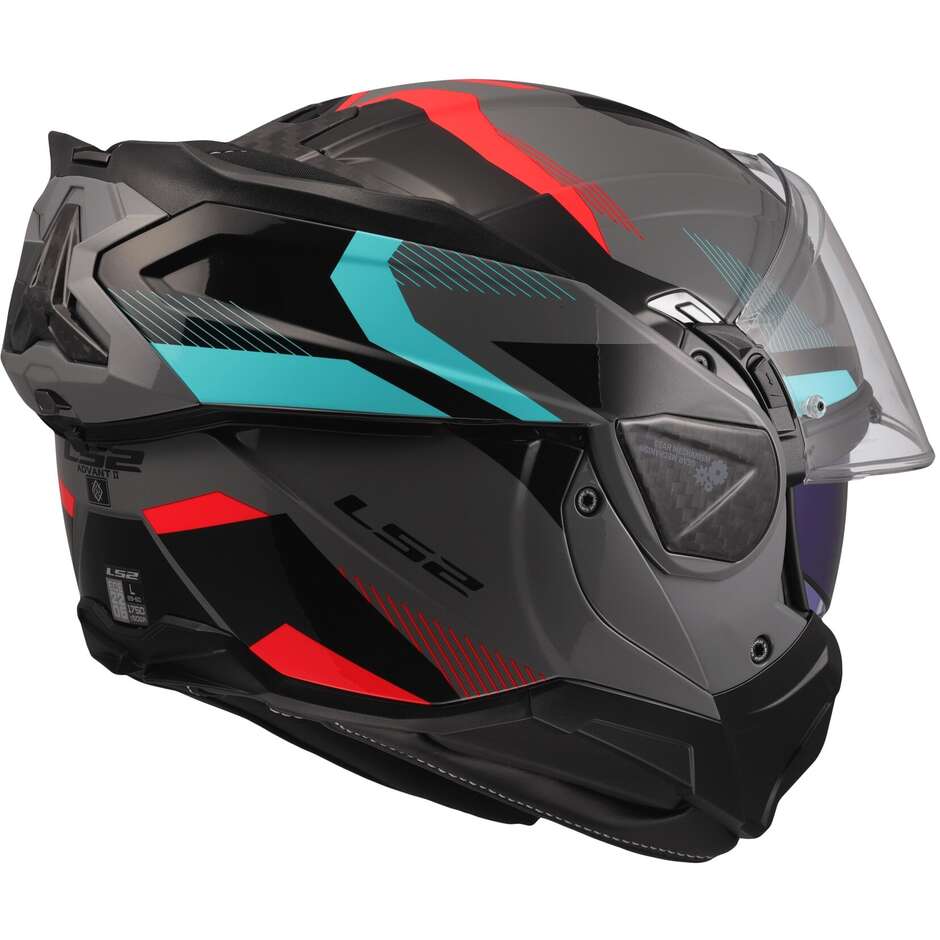 Casco Moto Modulare P/J LS2 FF910 ADVANT II TRIPLE Nardo Grigio Blue Rosso