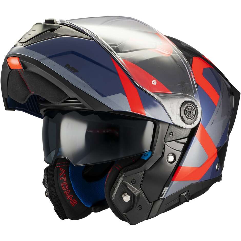 Casco Moto Modulare P/J Mt Helmets ATOM 2 SV DEXTER B15 Rosso Blu Nero Lucido