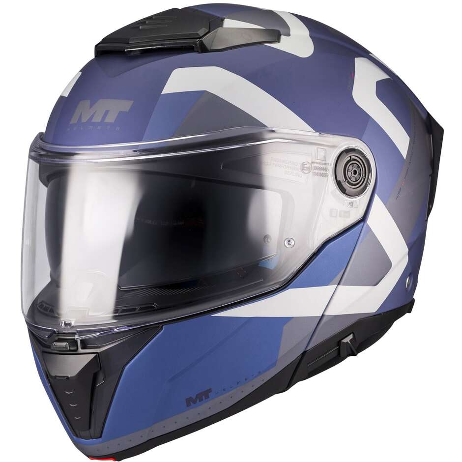 Casco Moto Modulare P/J Mt Helmets ATOM 2 SV DEXTER C2 Blu Nero Opaco