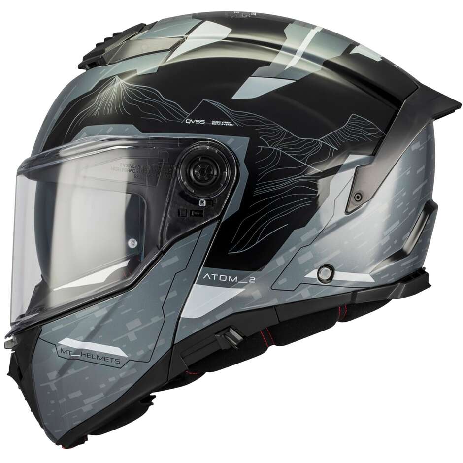 Casco Moto Modulare P/J Mt Helmets ATOM 2 SV HIGHLANDS C2 Grigio Nero Lucido