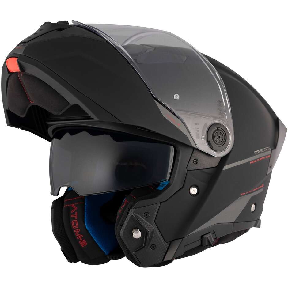 Casco Moto Modulare P/J Mt Helmets ATOM 2 SV SOLID A1 Opaco Nero