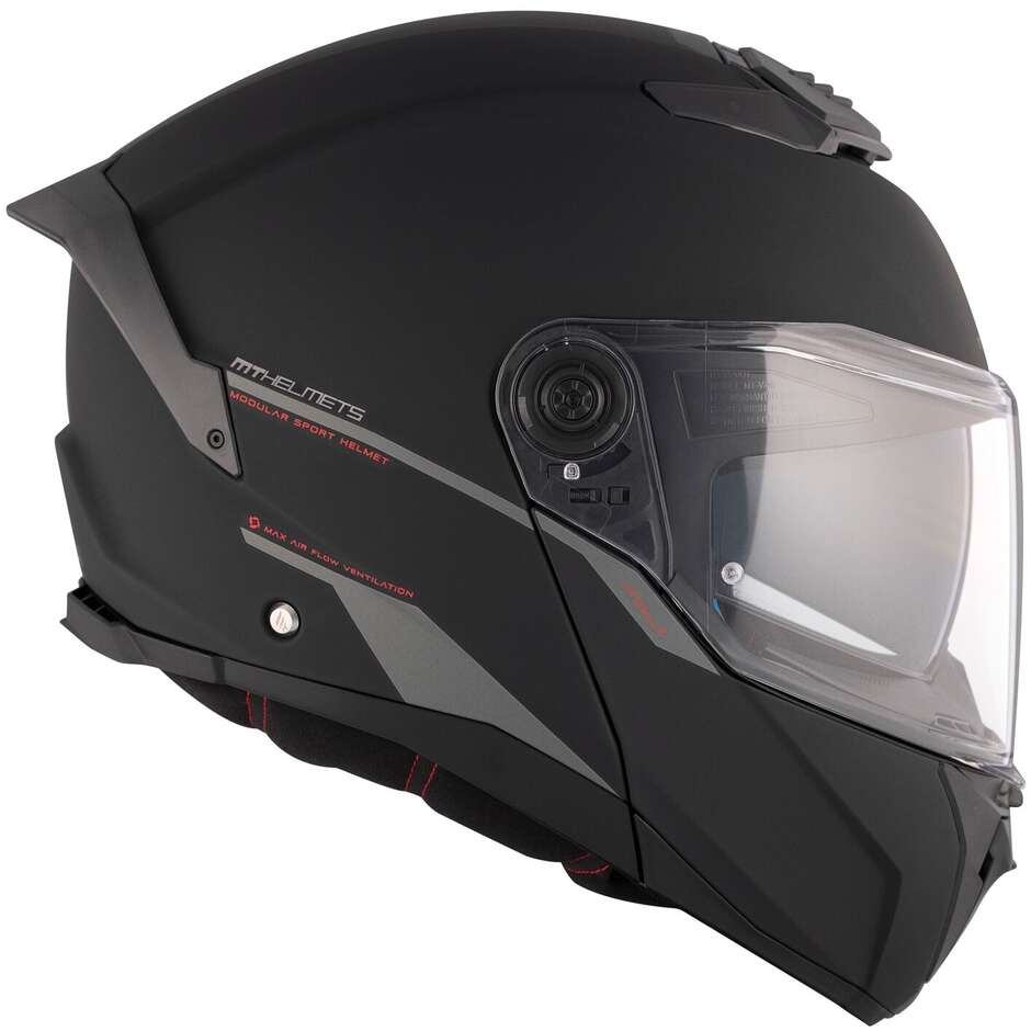 Casco Moto Modulare P/J Mt Helmets ATOM 2 SV SOLID A1 Opaco Nero