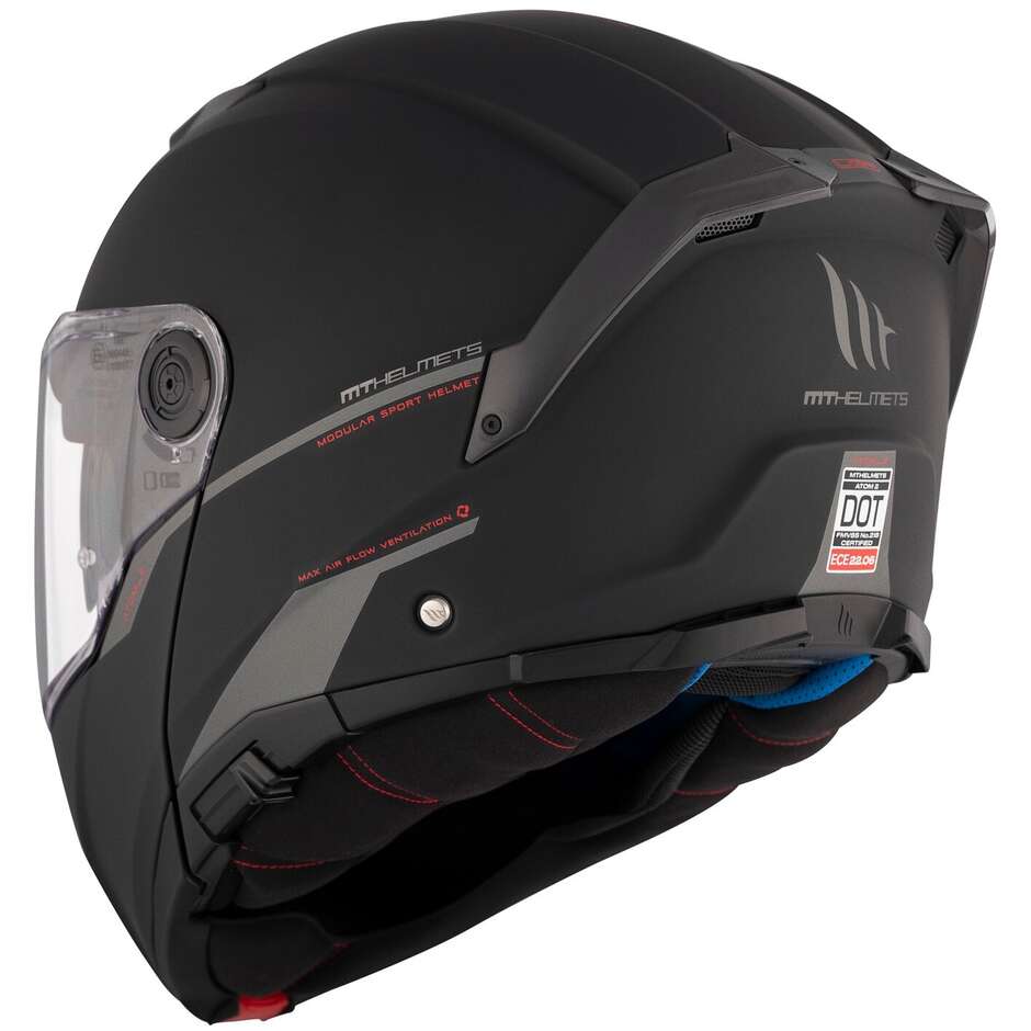 Casco Moto Modulare P/J Mt Helmets ATOM 2 SV SOLID A1 Opaco Nero