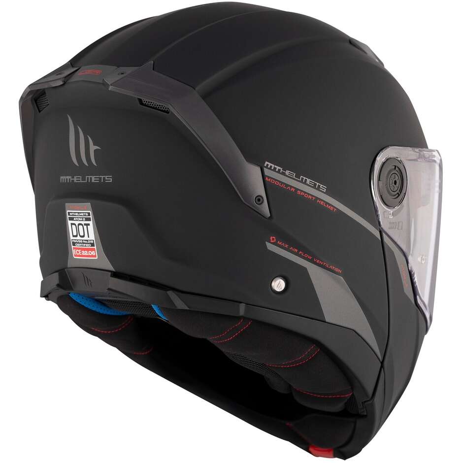 Casco Moto Modulare P/J Mt Helmets ATOM 2 SV SOLID A1 Opaco Nero