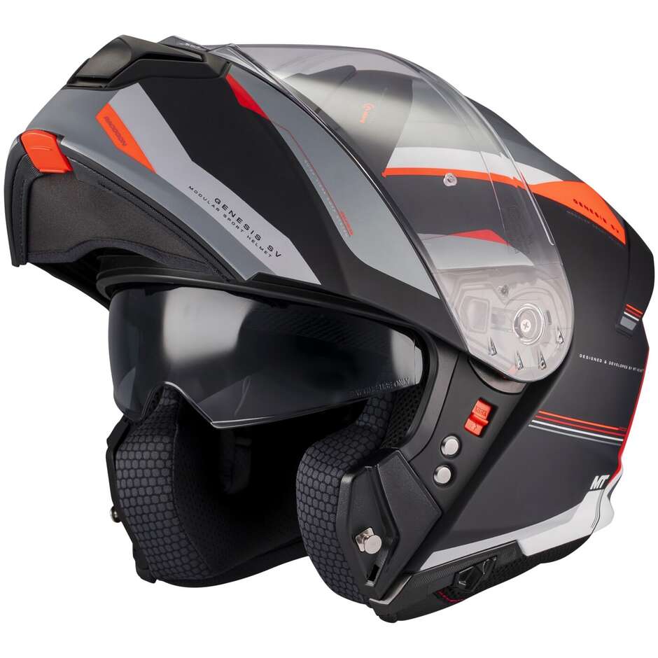Casco Moto Modulare P/J Mt Helmets GENESIS SV RACCOON B5 Rosso Nero Opaco