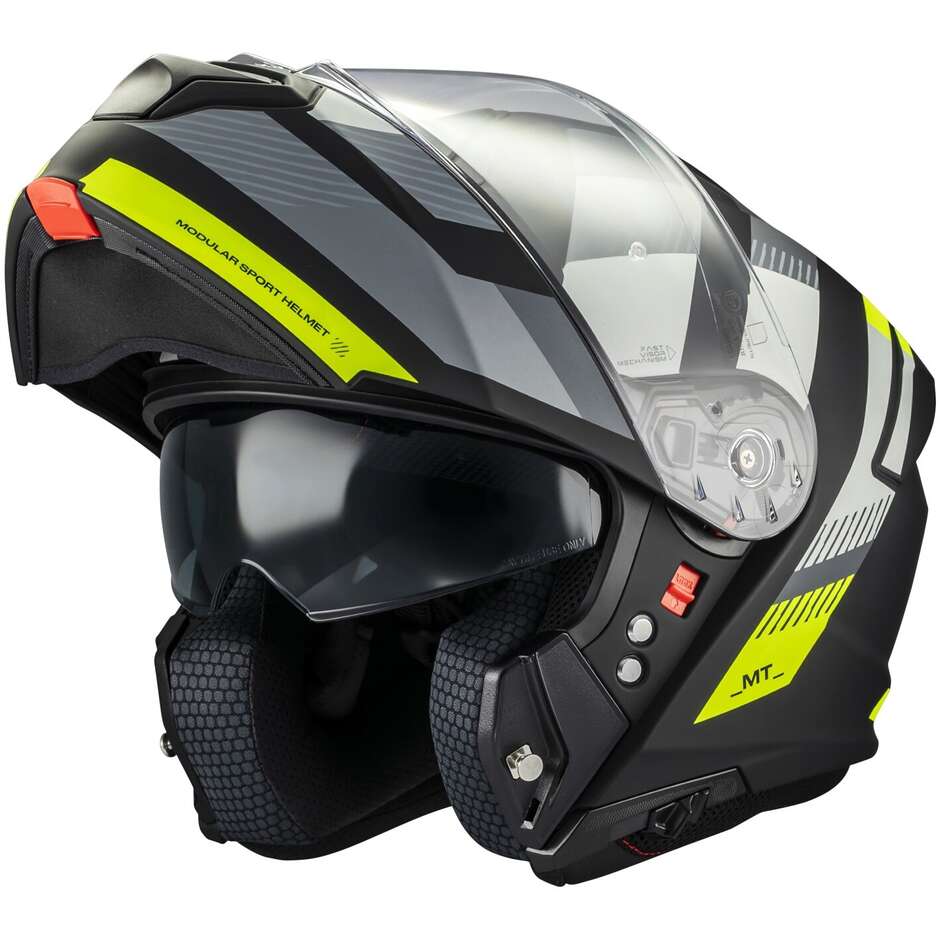Casco Moto Modulare P/J Mt Helmets GENESIS SV STROKE B13 Giallo Fluo Grigio Nero Opaco