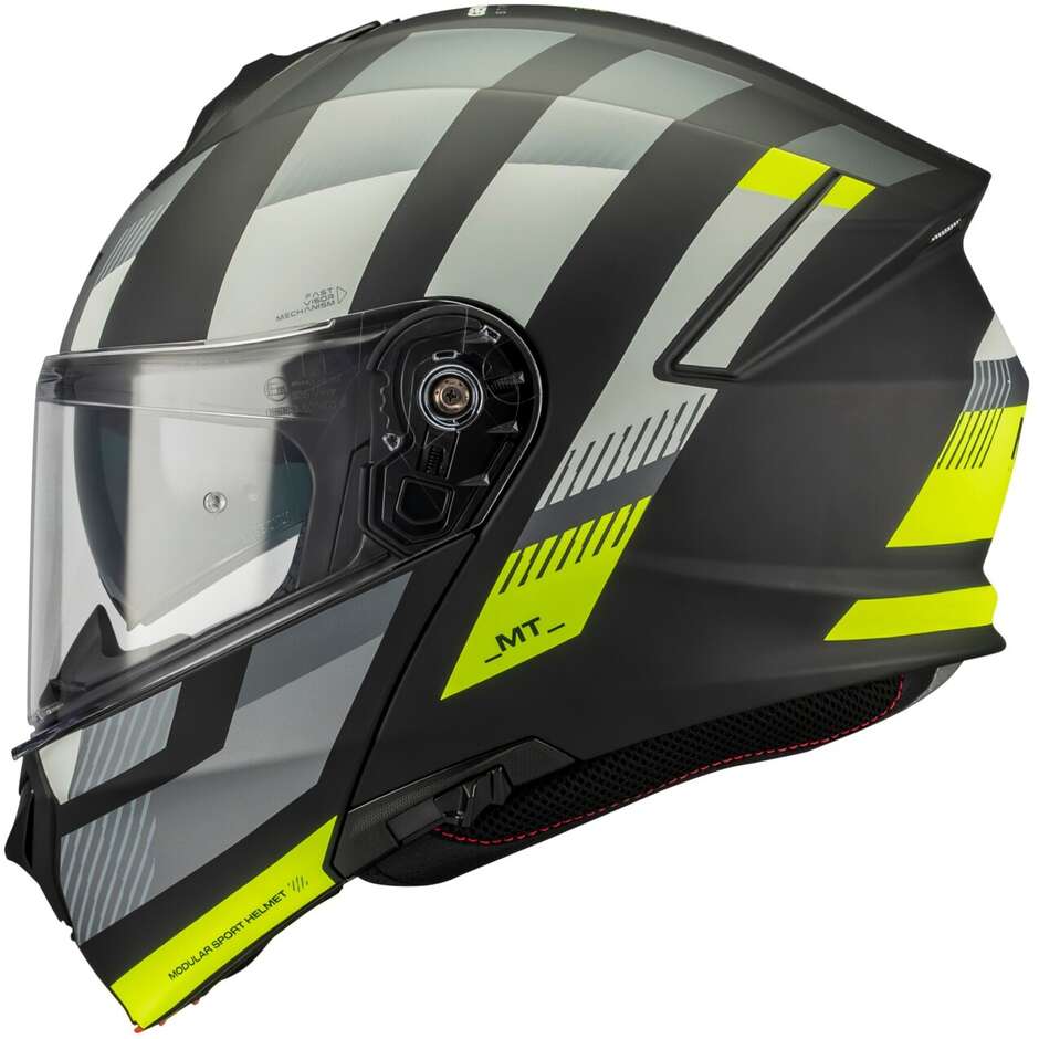 Casco Moto Modulare P/J Mt Helmets GENESIS SV STROKE B13 Giallo Fluo Grigio Nero Opaco