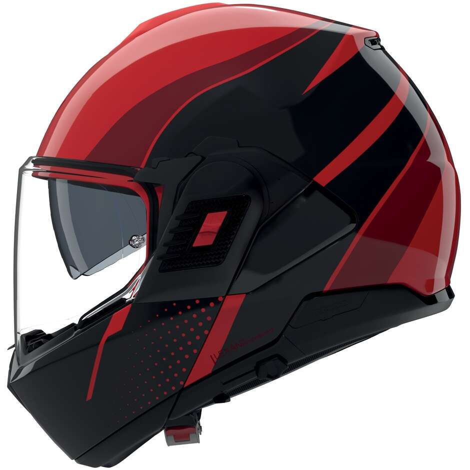 Casco Moto Modulare P/J Nolan N120-1 FLUENTE 360 Rosso Nero Lucido