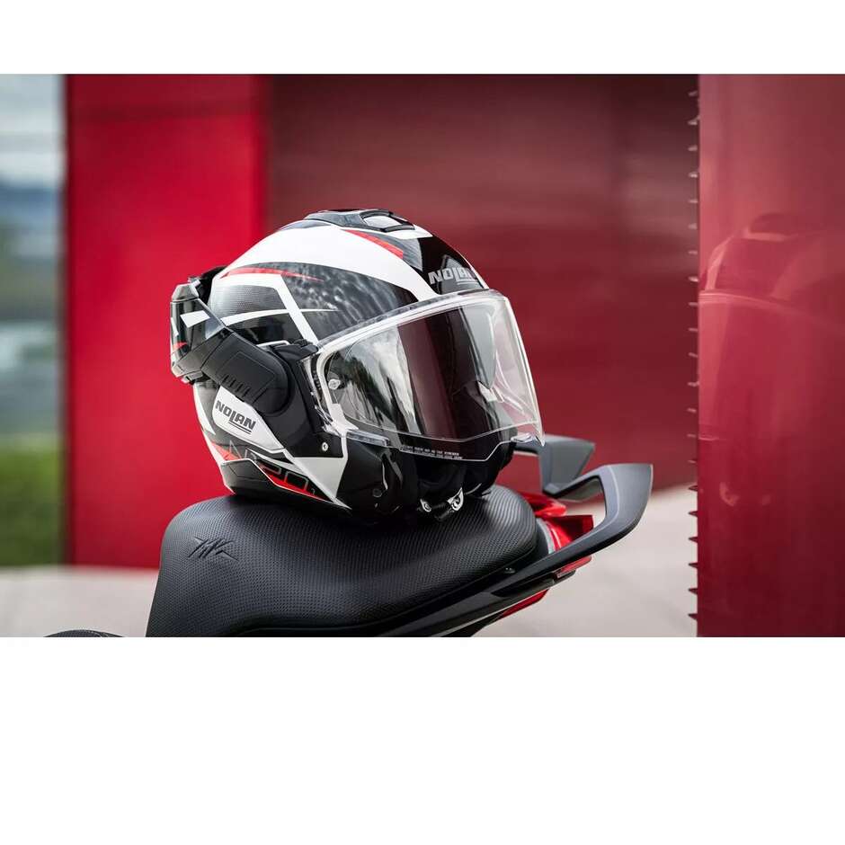 Casco Moto Modulare P/J Nolan N120-1 NIGHTLIFE N-COM 027 Rosso Nero