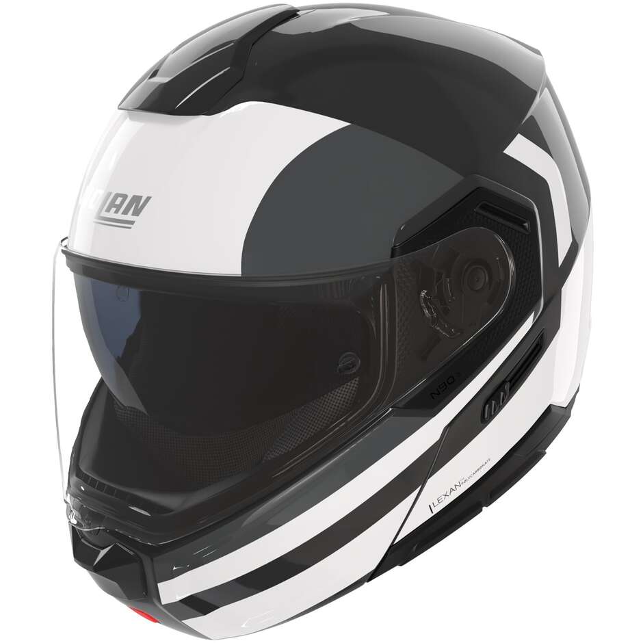 Casco Moto Modulare P/J Nolan N90-3 06 ROBOTO 348 Nero Argento Bianco Lucido