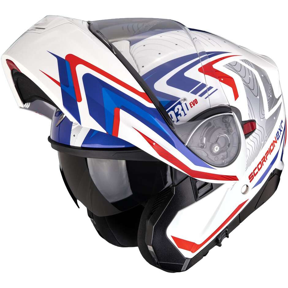 Casco moto Modulare P/J Scorpion EXO-930 EVO ALPHA Bianco Rosso Blu