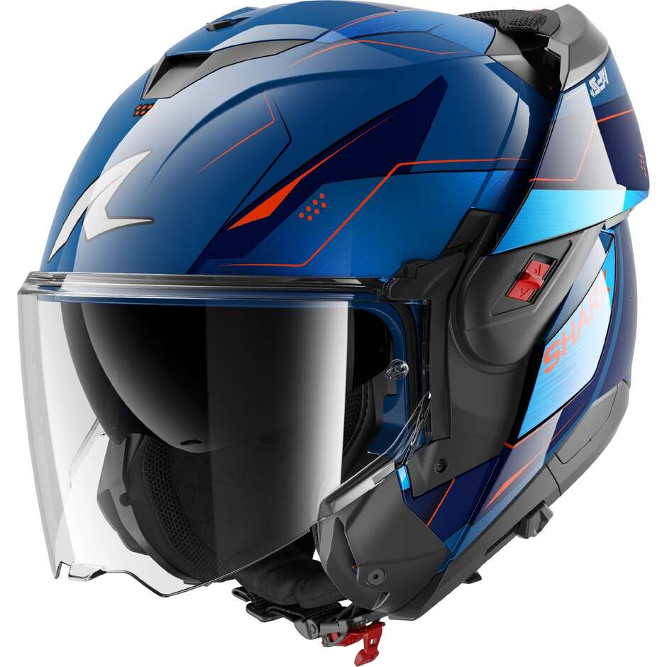 Casco Moto modulare P/J OXO MEKARIUM Blu Cromo Arancio taglia M