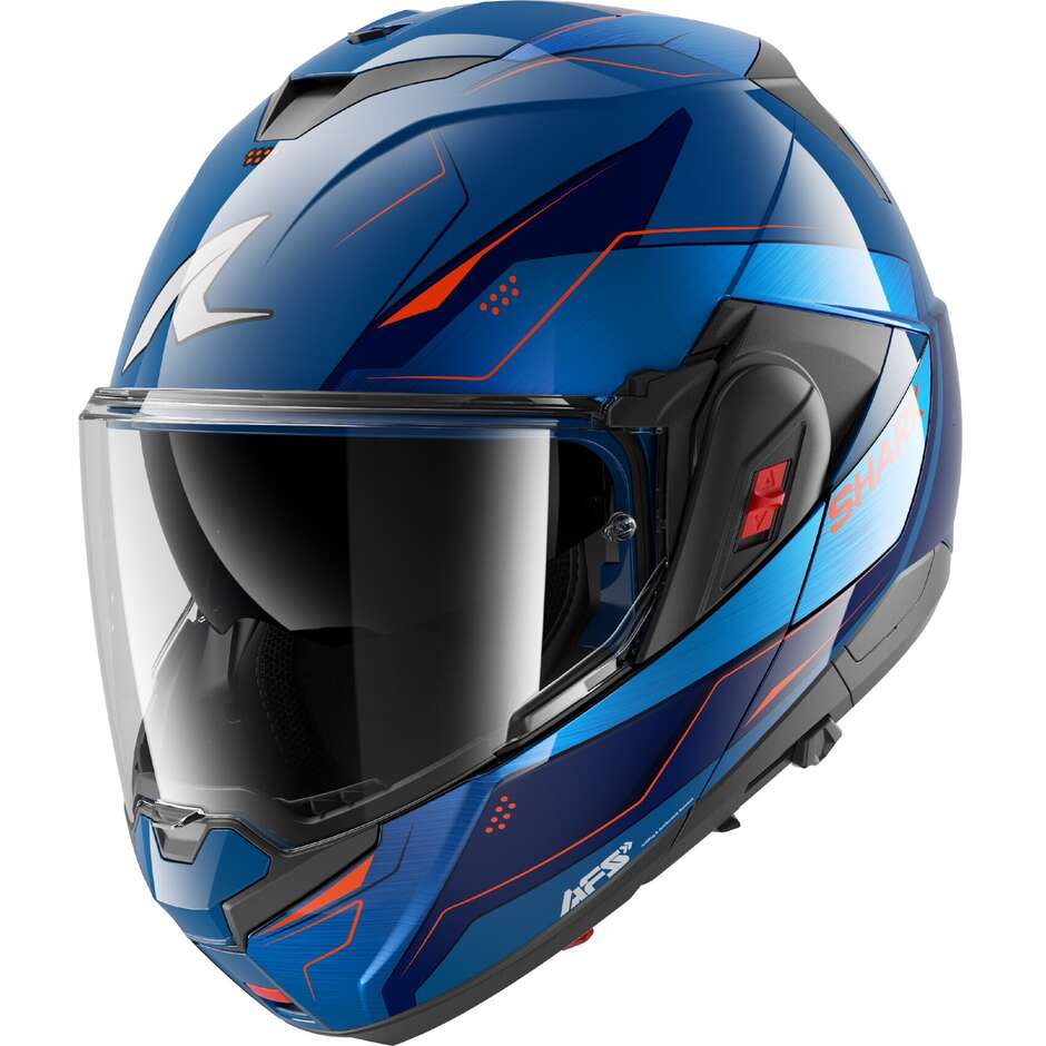 Casco Moto modulare P/J Shark OXO MEKARIUM Blu Cromo Arancio