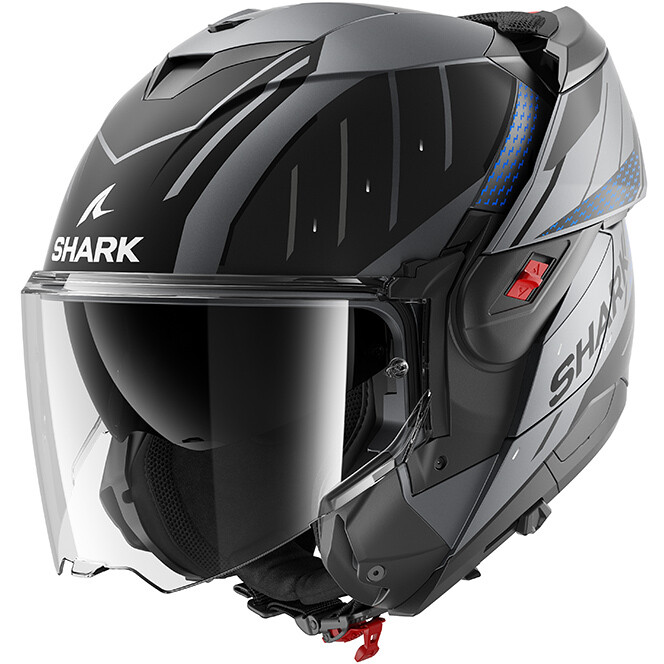 Casco Moto Modulare P/J OXO RYDGER Mat Nero Blu Antrac taglia 2X