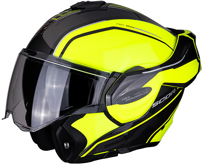 Casco Moto Modulare Scorpion EXO TECH Time-Off Nero Giallo Fluo Vendita  Online 