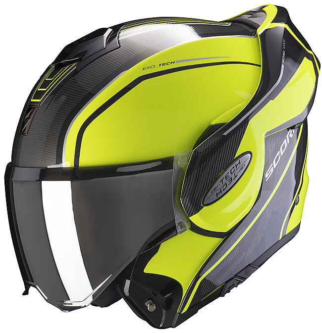 Casco Moto Modulare Scorpion EXO TECH Time-Off Nero Giallo Fluo Vendita  Online 