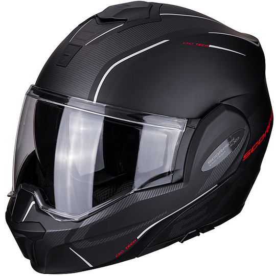 Casco Moto Modulare Scorpion EXO TECH Time-Off Nero Opaco Rosso