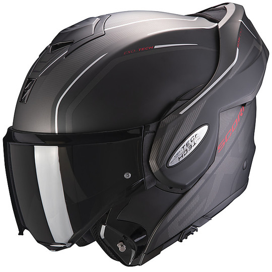 Casco Moto Modulare Scorpion EXO TECH Time-Off Nero Opaco Rosso