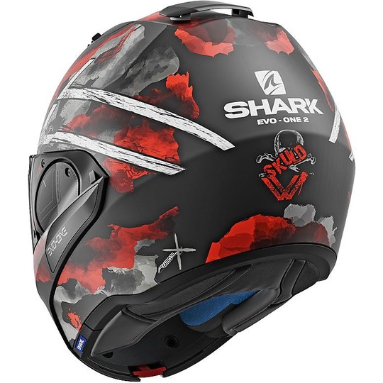 Casco Moto Modulare Shark EVO-ONE 2 SKULD Nero Bianco Rosso Opaco