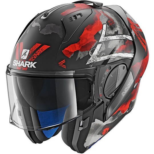 Casco Moto Modulare Shark EVO-ONE 2 SKULD Nero Bianco Rosso Opaco