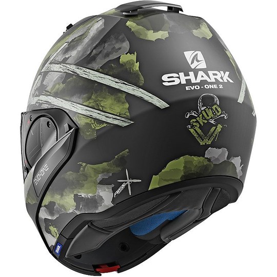 Casco Moto Modulare Shark EVO-ONE 2 SKULD Nero Verde Antracite Opaco