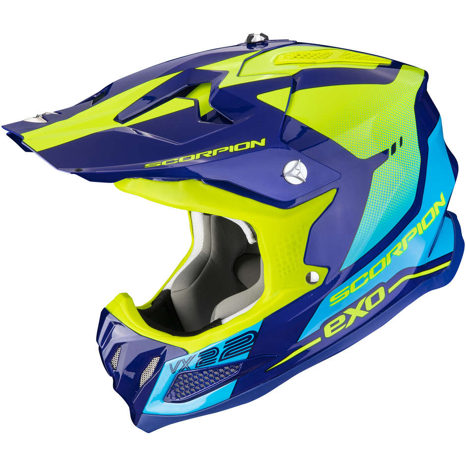 Casco Moto Scorpion VX-22 AIR ATTIS Blu Giallo Fluo