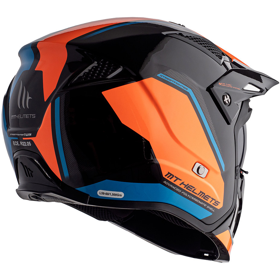 Casco Moto Trial Mt Helmet STREETFIGHTER Exrta Sv TWIN A4 Arancio Fluo