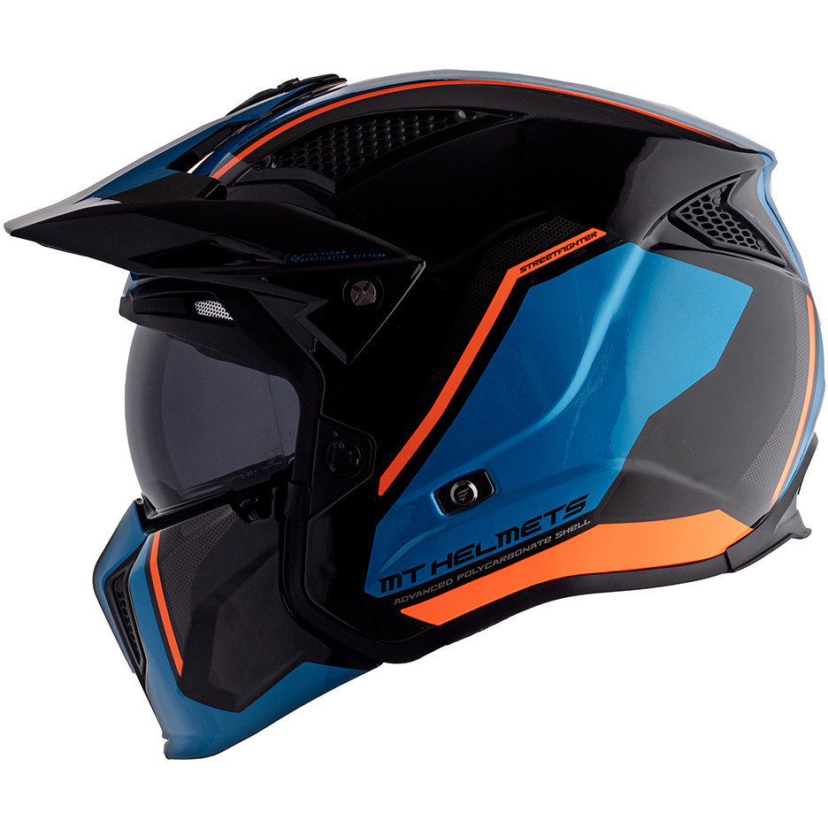 Casco Moto Trial Mt Helmet STREETFIGHTER Exrta Sv TWIN A4 Arancio Fluo