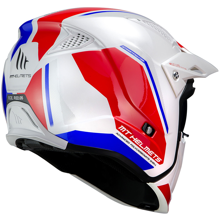 Casco Moto Trial Mt Helmet STREETFIGHTER Exrta Sv TWIN B7 Bianco Blu Lucido