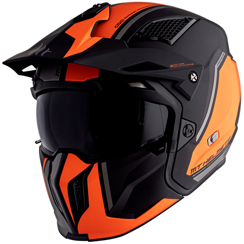 Casco Moto Trial Mt Helmet STREETFIGHTER Exrta Sv TWIN C4 Arancio Fluo Opaco