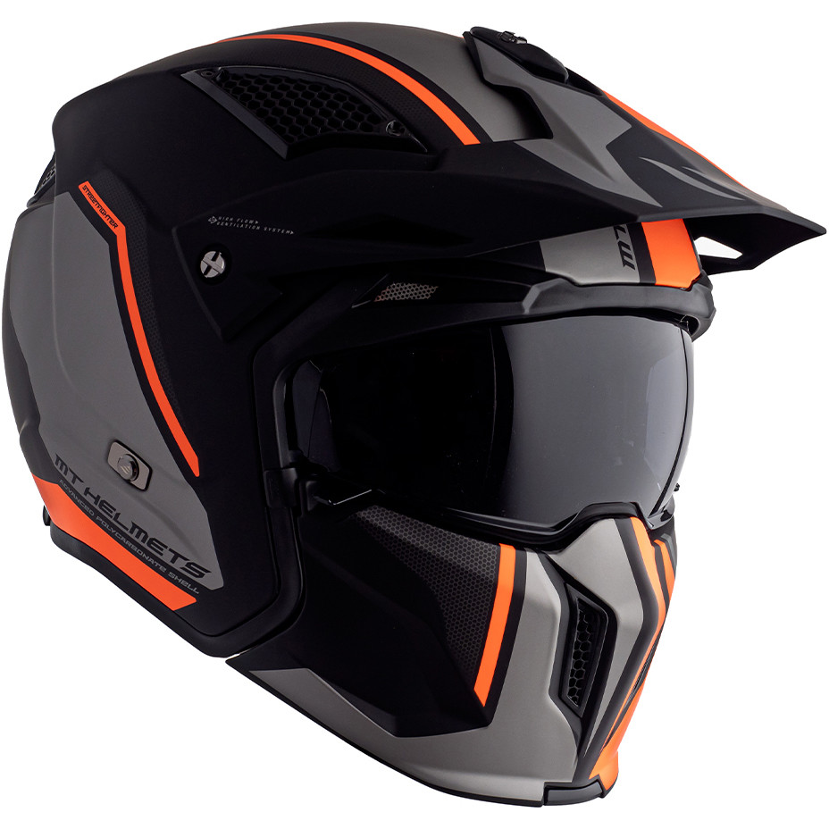 Casco Moto Trial Mt Helmet STREETFIGHTER Exrta Sv TWIN C4 Arancio Fluo Opaco