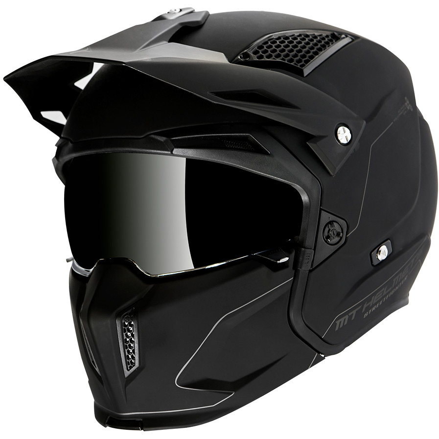 Casco Moto Trial Mt Helmet STREETFIGHTER Solid Exrta Sv Solid A1 Nero Opaco