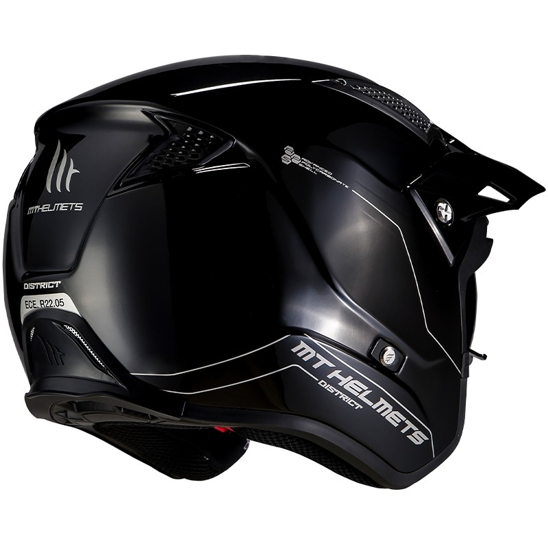 Casco Moto Trial MT Helmets DISTRICT Solid A1 Nero Lucido