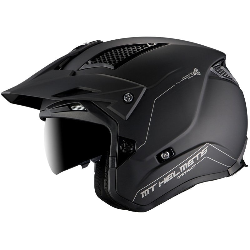 Casco Moto Trial MT Helmets DISTRICT Solid A1 Nero Opaco