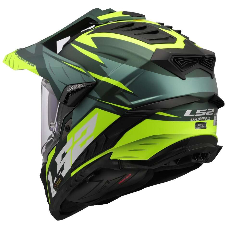 Casco Moto Turismo Off Road Ls2 MX701 EXPLORER HPFC SPIRE Verde Giallo Fluo