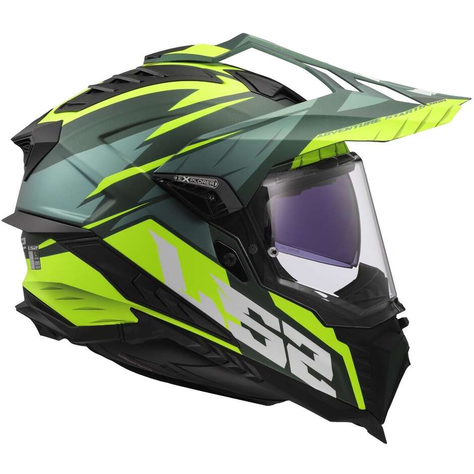 Casco Moto Turismo Off Road Ls2 MX701 EXPLORER HPFC SPIRE Verde Giallo Fluo
