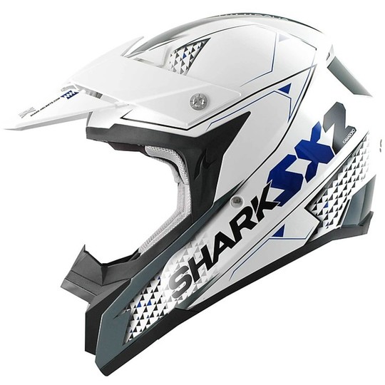 Casque cross enduro moto Shark SX2 KAMABOKO Blanc Bleu