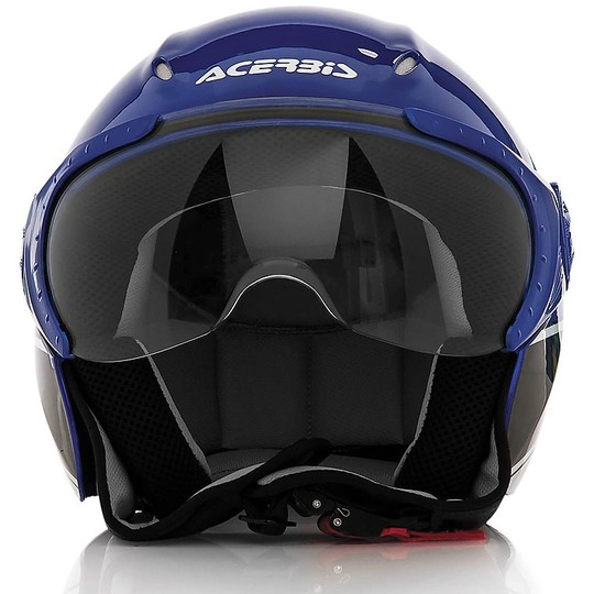 Casque de moto Acerbis Jet avec X-Jet sur vélo bleu vert visière