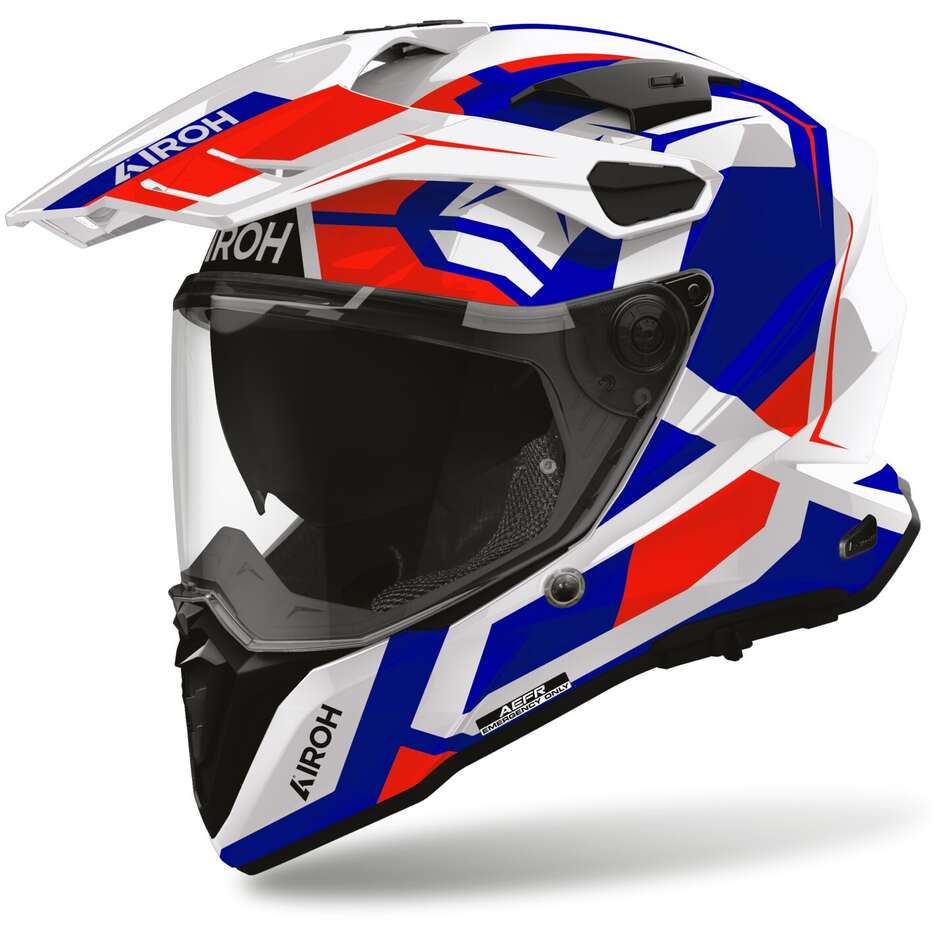 Casque de moto Airoh COMMANDER 2 POLAR Adventure, bleu et rouge brillant
