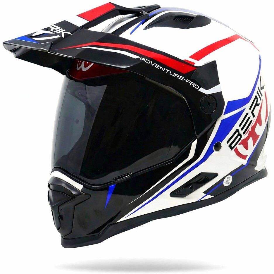 Casque de moto Berik MX313 Adventure Pro à double visière, blanc, rouge, bleu
