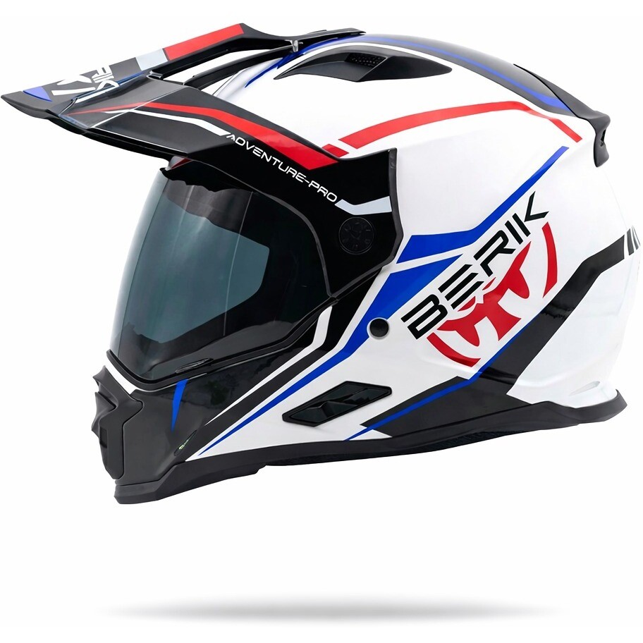 Casque de moto Berik MX313 Adventure Pro à double visière, blanc, rouge, bleu