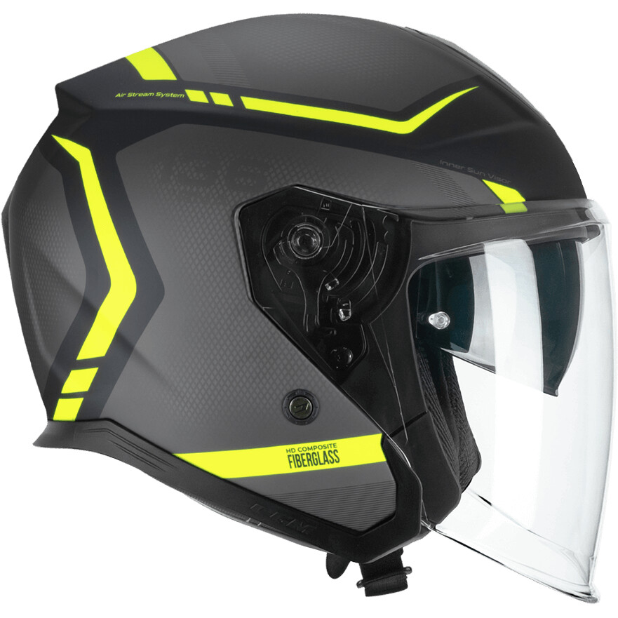 Casque de moto CGM 136M RNA FIBRA RIDE Jet Noir Jaune Fluorescent Mat