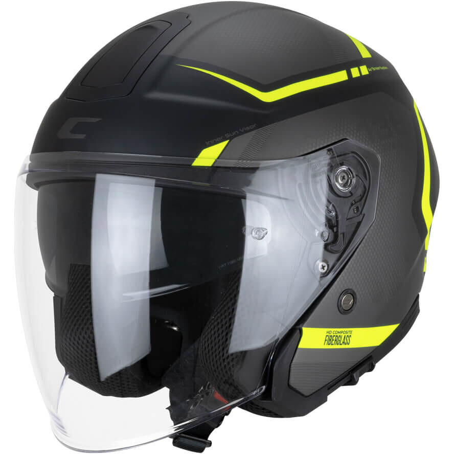 Casque de moto CGM 136M RNA FIBRA RIDE Jet Noir Jaune Fluorescent Mat