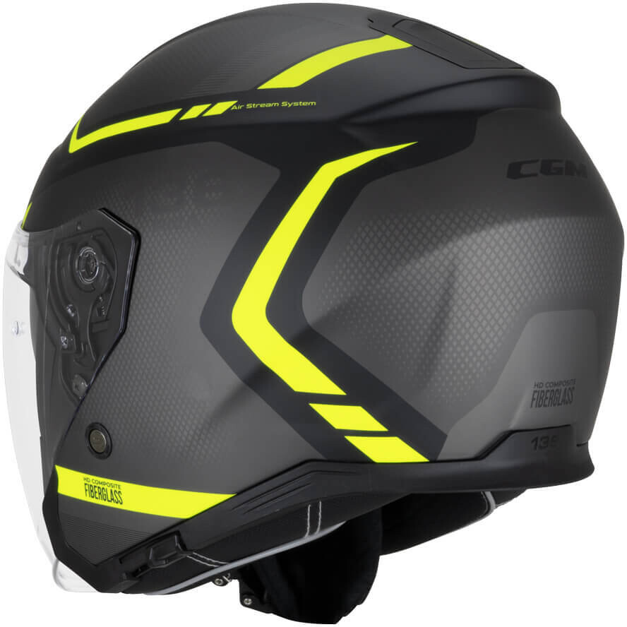 Casque de moto CGM 136M RNA FIBRA RIDE Jet Noir Jaune Fluorescent Mat