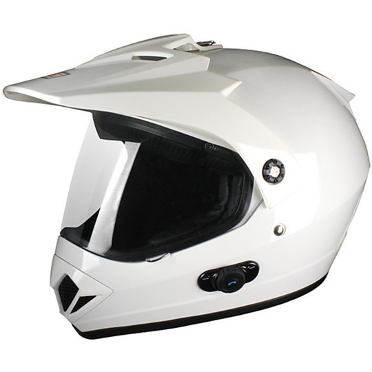 Casque de moto Cross Enduro avec gladiateur Bluetooth Origin intégré blanc brillant