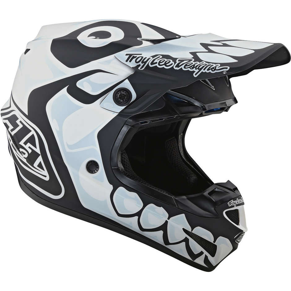 Casque de moto Cross Enduro en Troy Lee Design SE4 Composite SKULLY Blanc Noir Fibre