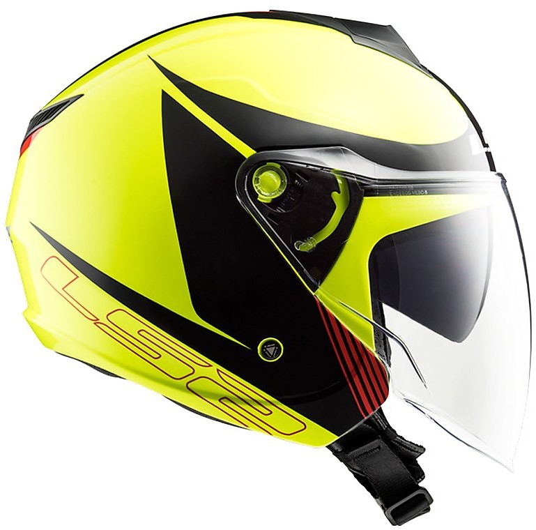 Casque De Moto Double Visière Jet LS2 OF573 TWISTER Avion Jaune Noir Rouge P20943